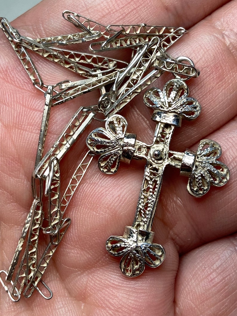 Antique Filigree Handmade Sterling Silver Cross Pendant and Necklace - Etsy