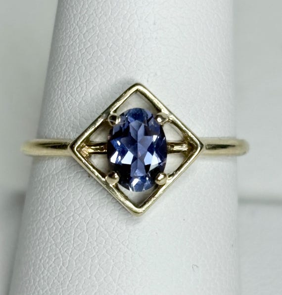 Geometric Iolite Solitaire Ring in Solid 10k Gold… - image 1