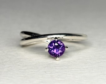 Arizona Amethyst Four Peaks Bypass Ring Sterling Silver 5mm size 6.75