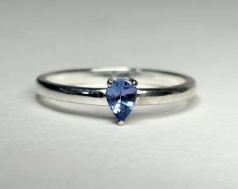 Tanzanite pear solitaire ring in sterling silver size 7