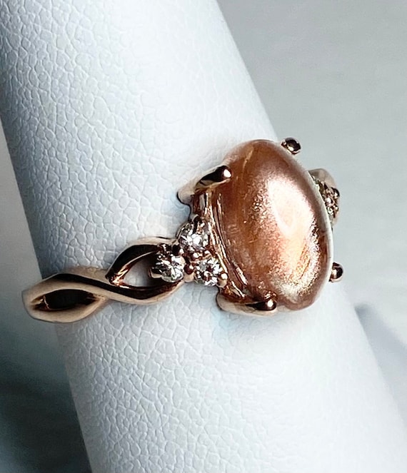 Oregon Sunstone and diamond ring in solid 10k rose