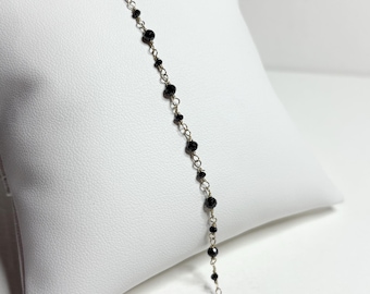 Natural Black Diamond Beaded Bracelet Solid 14k Gold 7"