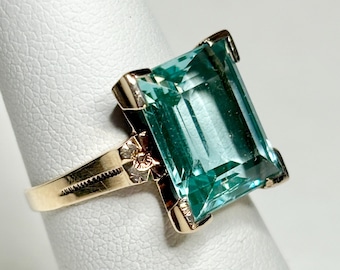 Mint Paraiba Colored Vintage Synthetic Spinel in Solid 10k Gold with Orange Blossoms size 5