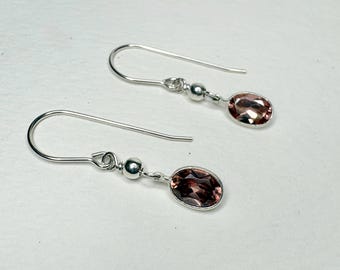 Natural Blush Pink Zircon Bezel Dangle Drop Earrings in Sterling Silver