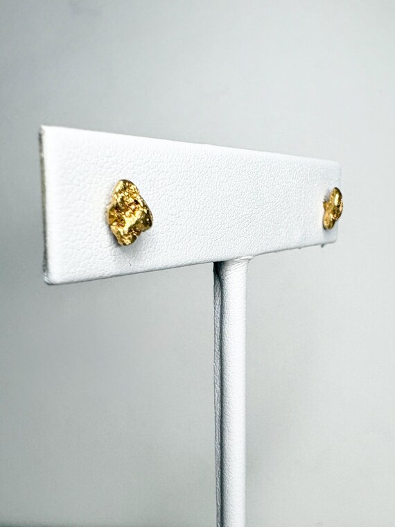 Solid Gold Nugget Stud Earrings Solid 14k Backs - image 8