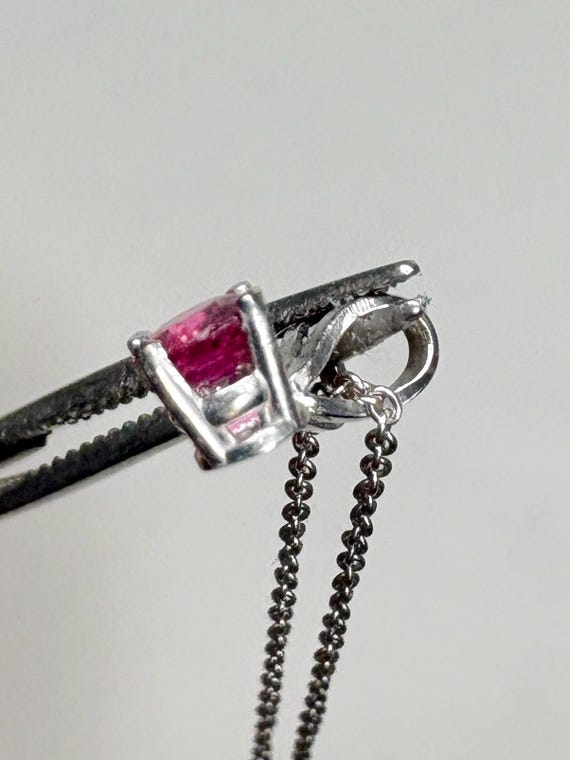 Ruby Solitaire Pendant Necklace Solid 14k White G… - image 12