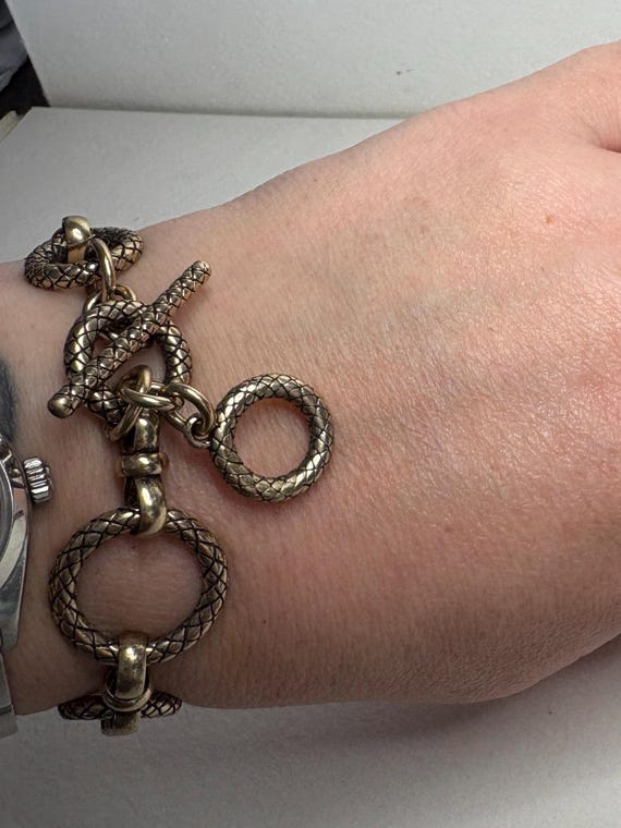 Vintage Solid Bronze Adjustable Link Bracelet wit… - image 5