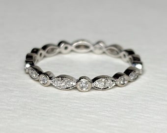 Natural Diamond Milgrain Full Eternity Band Ring Solid 14k White Gold size 6