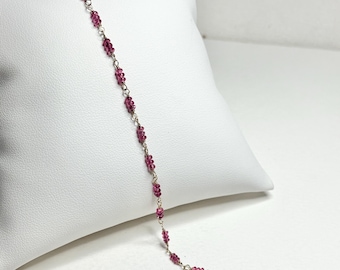 Natural Hot Pink Burmese Spinel Bracelet in Solid 14k Gold 7"