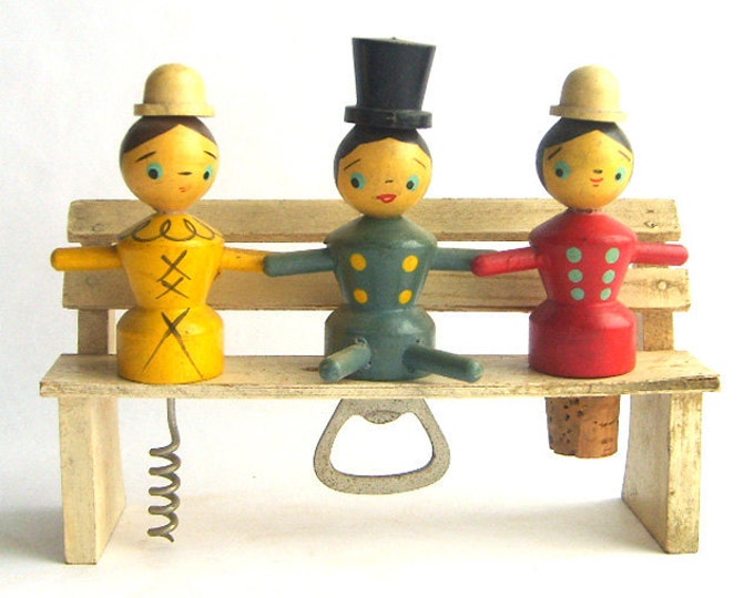 Mid Century Wooden Bar Tool Set Etsy