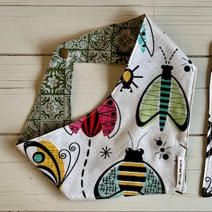 Handmade Midcentury Modern Insect Print Reversible Dog Bandana