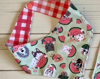 Handmade Watermelon Picnic Reversible Dog Bandana