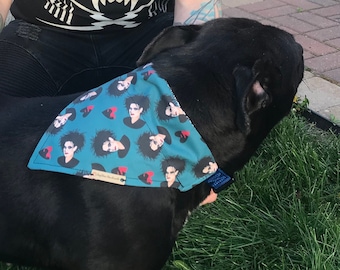 Handmade Cure Reversible Dog or Cat Bandana, tie and snap or ovet the collar, goth