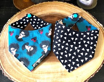 Robert Smith Dog Bandana, Reversible Cotton Pet Scarf, Snap Closure Music Lover Accessory