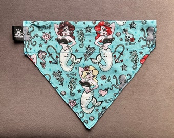 Handmade Mermaids Over the Collar Large Dog Bandana
