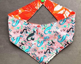 Reversible Tiki Mermaid Pet Bandana, 1950s Retro Martini Kitty Scarf (Cotton)