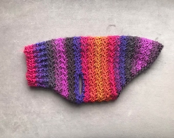 Hand Crocheted Hot Lava Dog Sweater: Jewel Toned Gradient, luxury pet gift