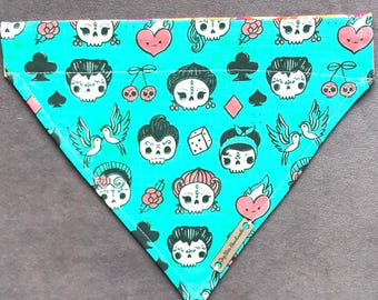 Handmade Rockabilly Skull Over the Collar Dog Bandana
