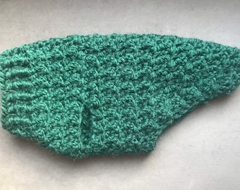 Handmade Forest Green Alpaca yarn Dog Sweater, warm hand crotchet luxury pet sweater