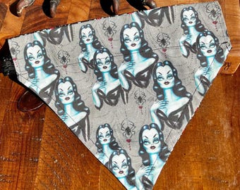Vampire Vixen Dog Bandana, Spiders, Bleeding Hearts, Reversible Cotton Pet Scarf