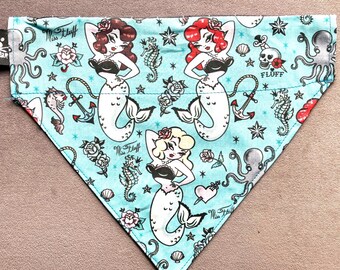 Handmade Mermaids Over the Collar Large Dog Bandana