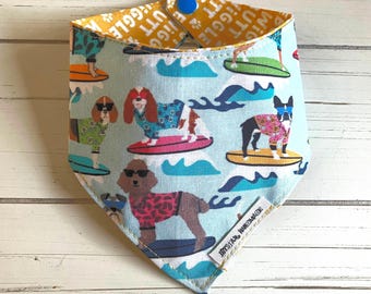 Handmade Wiggle Butt Summer Surfing Dogs Reversible Dog Bandana