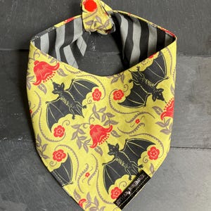 Handmade  Dog Bandana:  yellow cotton bat Snap-On Collar, Reversible