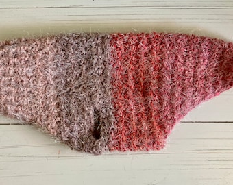 Handmade Fuzzy Dog Sweater: Persimmon crotchet pet apparel