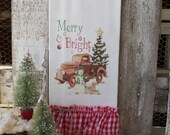 Ruffled Bathroom Hand Towel - Farmhouse Country Style Ruffles Farm Cottage "Merry and Bright" Snowman Vintage Truck Christmas Tree