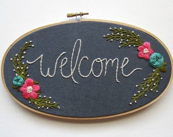 Entryway Decor, Entryway Sign, Welcome Sign, Foyer Decor, Foyer Sign, New Home Gift, First Home Gift, Floral Welcome Sign, Grey Home Sign