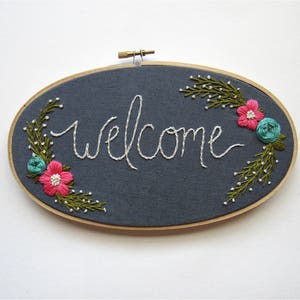 Welcome Sign. Home Sweet Home Sign. Gift for the Hostess. Hostess Gift. Housewarming Gifts. Embroidery Sign. Entryway Decor by KimArt image 1
