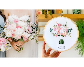 Personalized Wedding Bouquet Replica, Floral Embroidery by AAPI Artist KimArt Designs