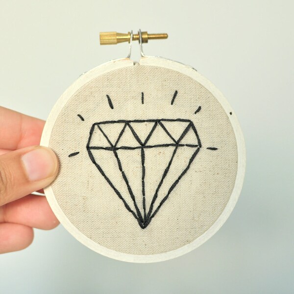 White Diamond Ornament - wedding gift, bachelorette gift, Embroidery Hoop, Home Decor
