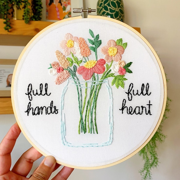 Gift for Mom, Floral Art for Mom, Mothers Day Gift, Hoop Art for Mom, Flower Bouquet Embroidery Art for Mom, Mothers Day Art, KimArt Designs