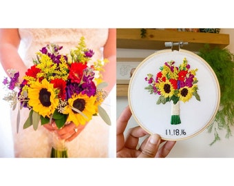 Wedding Bouquet Preservation, Personalized Embroidered Bouquet Replica Anniversary Gift