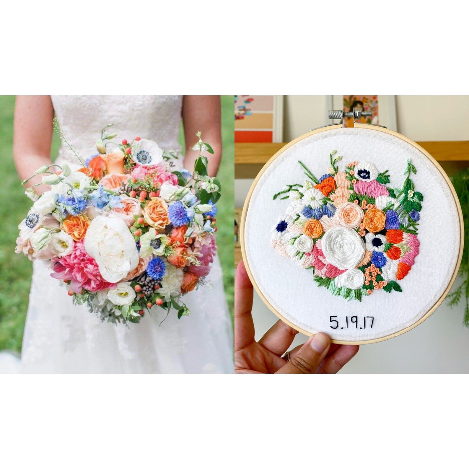 Cotton Second Anniversary Gift. Embroidery Wedding Bouquet Etsy