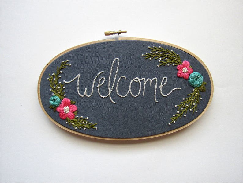 Welcome Sign. Home Sweet Home Sign. Gift for the Hostess. Hostess Gift. Housewarming Gifts. Embroidery Sign. Entryway Decor by KimArt image 1
