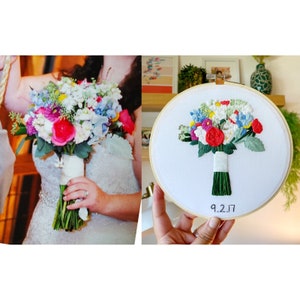 12th Linen Anniversary Gift, Hand Embroidered Wedding Bouquet Preservation, Bridal Bouquet Replica Bild 8