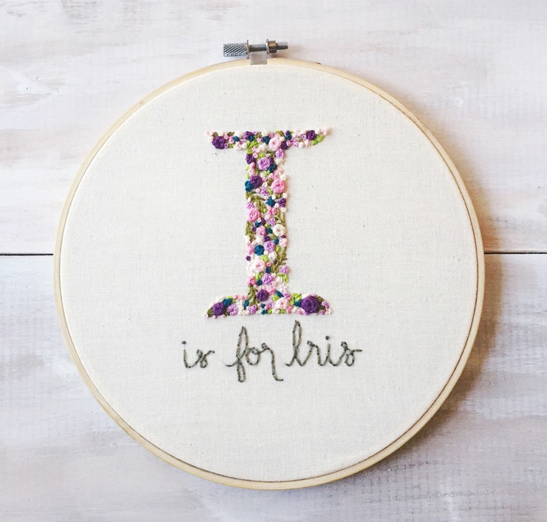 Floral Monogram Embroidery. Personalized Baby Shower Gift. Etsy