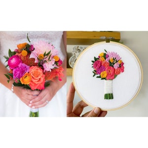 12th Linen Anniversary Gift, Hand Embroidered Wedding Bouquet Preservation, Bridal Bouquet Replica Bild 6