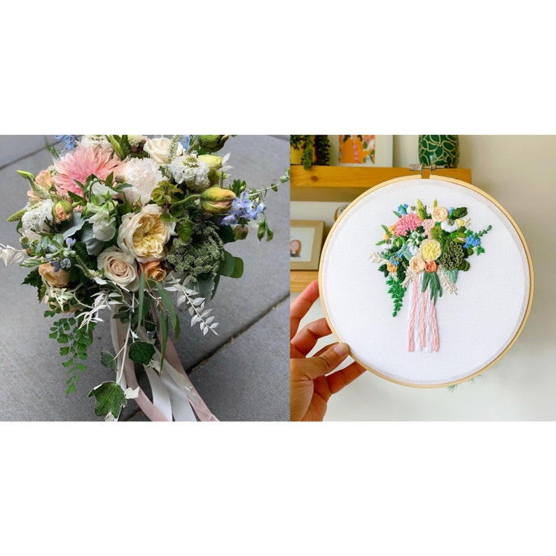 12th Linen Anniversary Gift, Hand Embroidered Wedding Bouquet Preservation, Bridal Bouquet Replica Bild 7