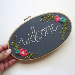 Welcome Sign. Home Sweet Home Sign. Gift for the Hostess. Hostess Gift. Housewarming Gifts. Embroidery Sign. Entryway Decor by KimArt image 2