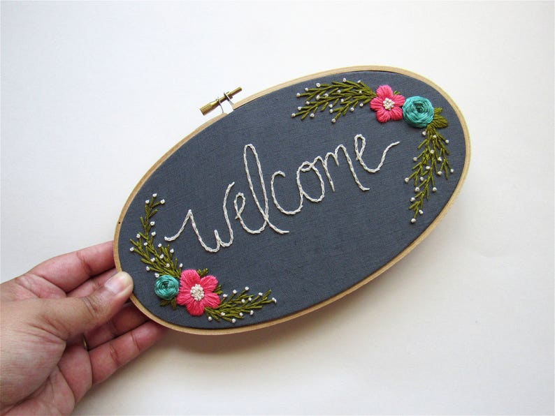 Welcome Sign. Home Sweet Home Sign. Gift for the Hostess. Hostess Gift. Housewarming Gifts. Embroidery Sign. Entryway Decor by KimArt image 2