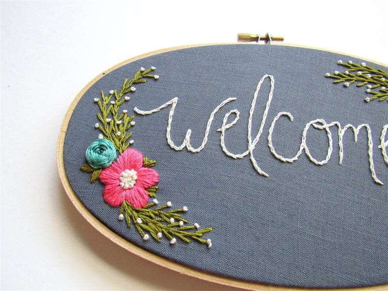 Welcome Sign. Home Sweet Home Sign. Gift for the Hostess. Hostess Gift. Housewarming Gifts. Embroidery Sign. Entryway Decor by KimArt image 3