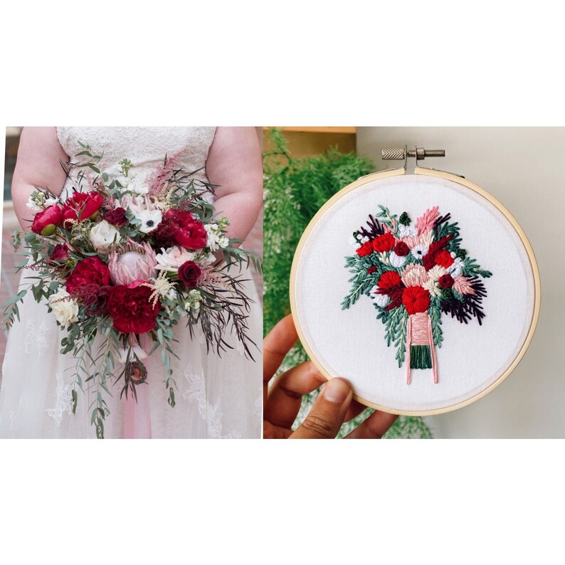 12th Linen Anniversary Gift, Hand Embroidered Wedding Bouquet Preservation, Bridal Bouquet Replica Bild 2