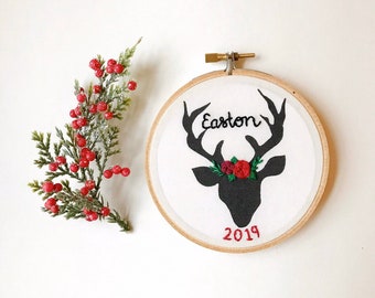 Stag Ornament, Boy Christmas Ornament, 2024 Ornament, Deer Ornament, Traditional Christmas Ornament, Babys First Christmas Ornament, KimArt