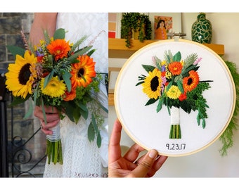 Conservación de ramos de novia, réplica de ramo bordado, bordado floral de KimArt Designs