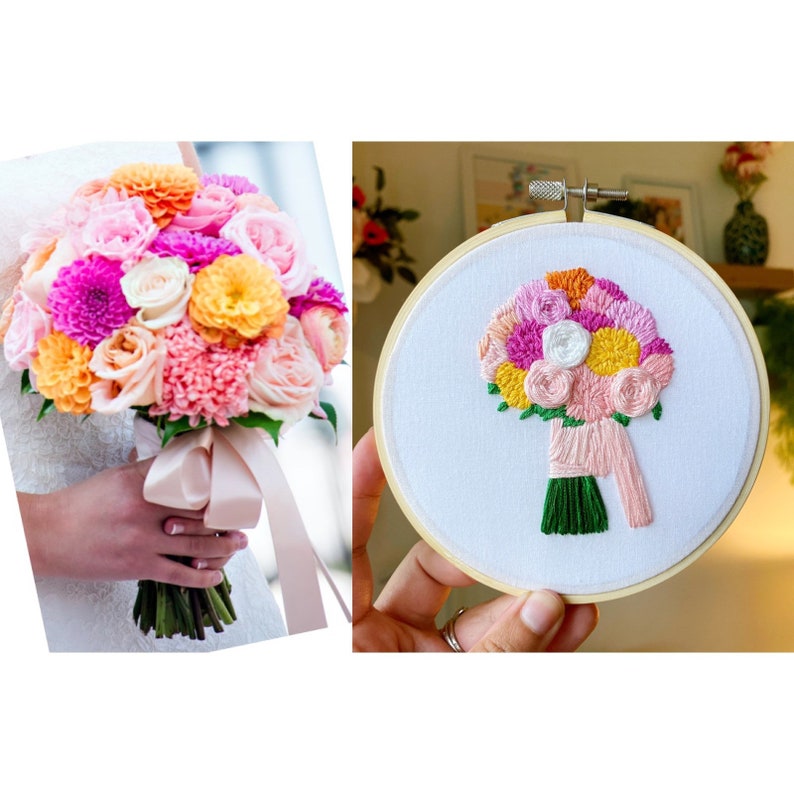 12th Linen Anniversary Gift, Hand Embroidered Wedding Bouquet Preservation, Bridal Bouquet Replica Bild 10