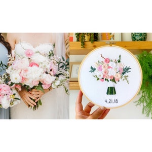 12th Linen Anniversary Gift, Hand Embroidered Wedding Bouquet Preservation, Bridal Bouquet Replica Bild 1
