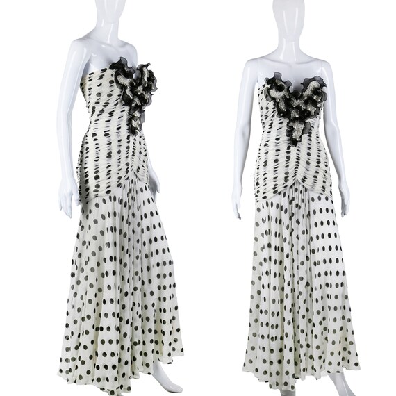 Amen Wardy Polka Dot Dress Chandelier Pearl Ruffle